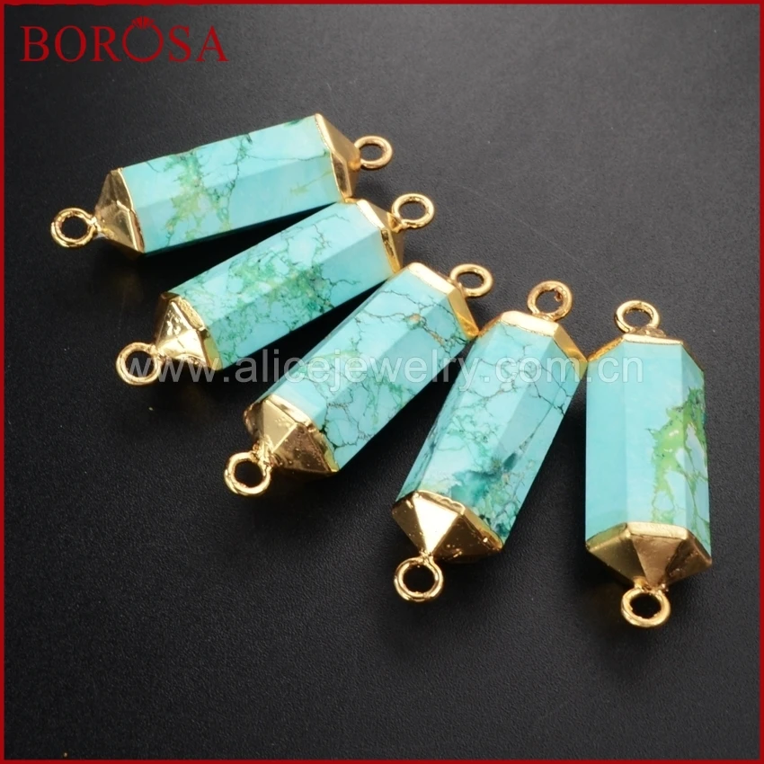 Фото BOROSA шестигранник синий How-lilte камень Шарм Разъемы кулон Howlite Druzy Кулон DIY ювелирных изделий драгоценные камни для женщин WX053 №4