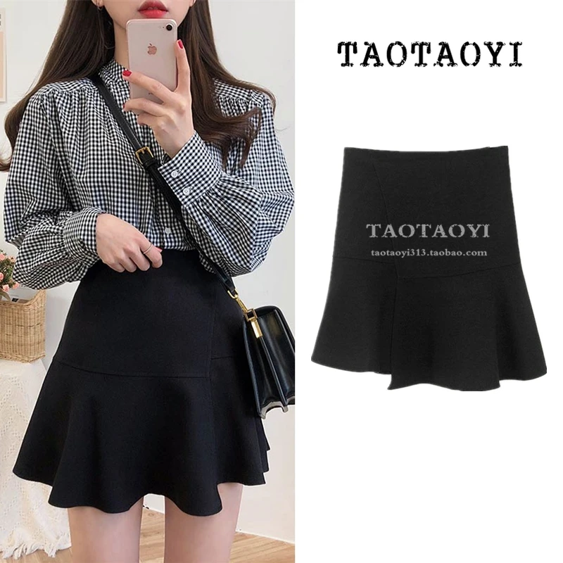 Классическая черная мини-юбка с завышенной талией короткая трапециевидная юбка