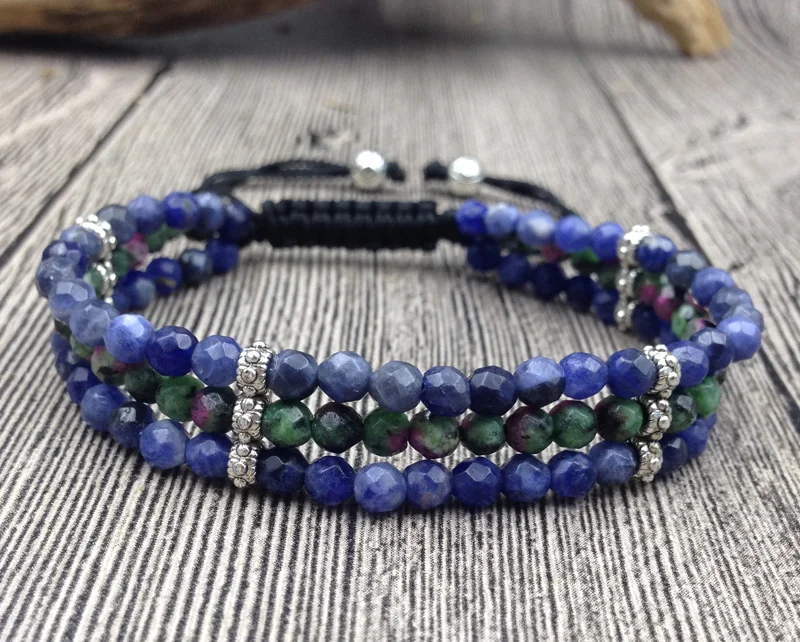 YA2676 натуральный камень Sodalite Zoisite 4 мм граненые бусины 3 слоя шнур браслет