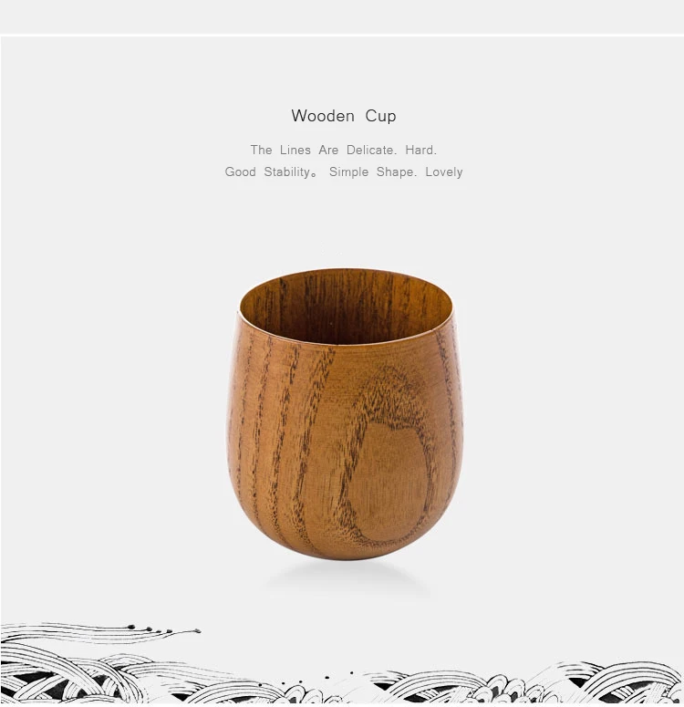 OYOURLIFE Japanese Style Natural Wooden Cup Reusable Environmental Protection Tea Coffee Milk Wine Cup Heat Insulation Water Cup