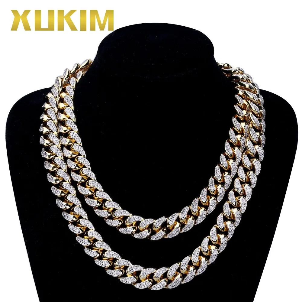 Xukim ювелирные изделия панк 13 мм AAA CZ Iced Out золотого цвета миаин Снаряженная кубинское ожерелье цепь хип хоп ювелирные изделия мужские ожерелья