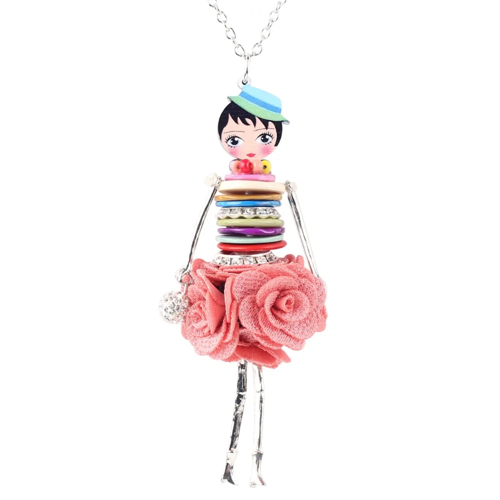 Bonsny Metal Flower Shell French Doll Necklace Pendant Sweater Chain Choker Cartoon Jewelry Gift For Women Girls Dropshipping | Украшения и