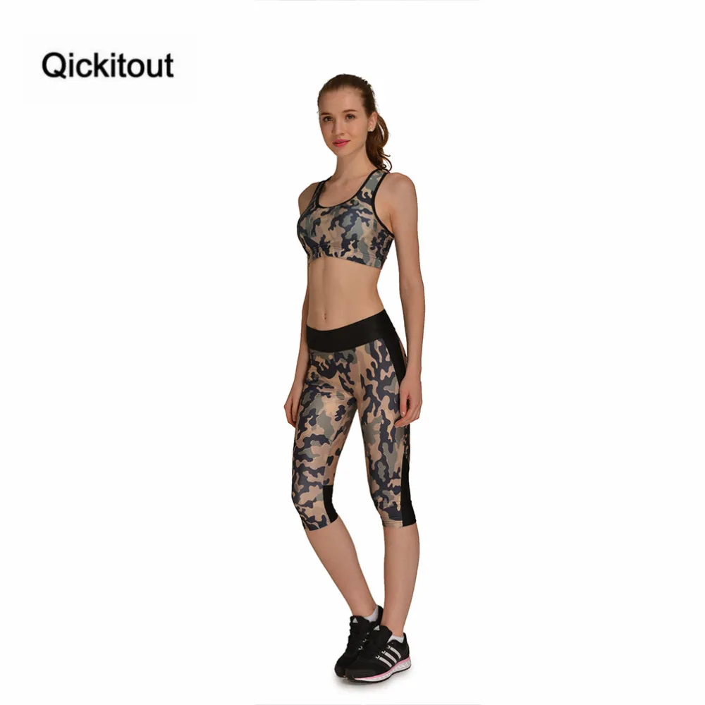 Женский комплект из 2 предметов Qickitout камуфляжный бюстгальтера и штанов капри с