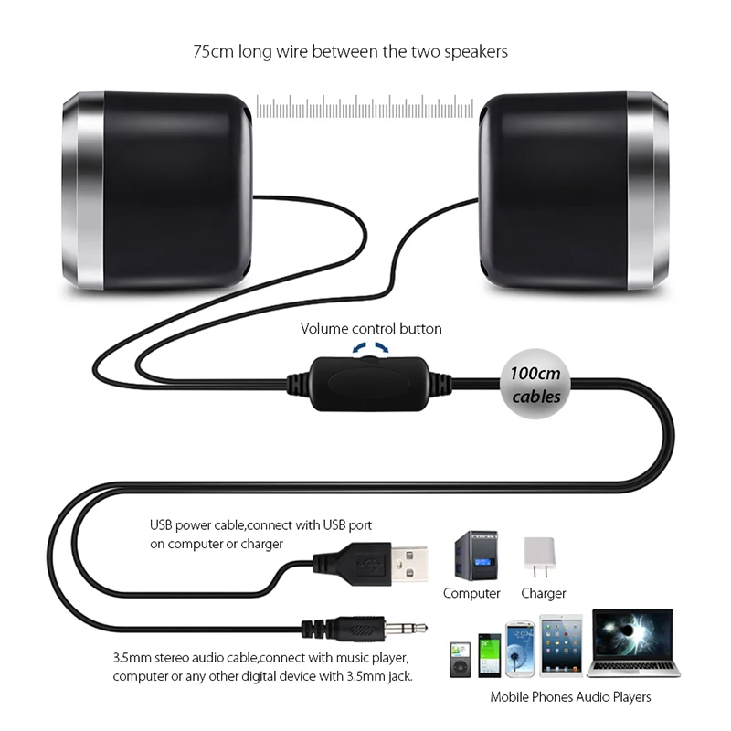 ARVICKA портативный динамик для компьютера проводной мини ПК USB 2 0 стерео колонки