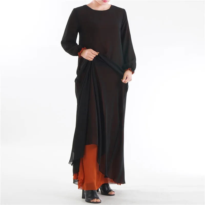 black-orange Abaya, Дубай, летнее шифоновое платье с наизнанку, два тона, популярное исламское платье с наизнанкой, мусульманская Двусторонняя одежда, быстрая - Цвет: black-orange