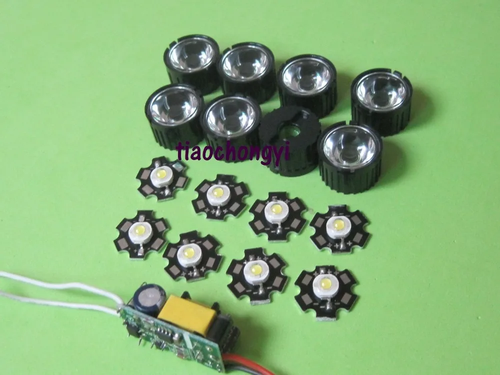 

10pcs 3w led higt power +10pcs 45degree lens +6-10x3w led driver for diy
