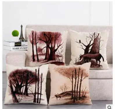 

brown forest printed cushion cover trees throw pillowcase decorative waist pillow cover indoor home decor