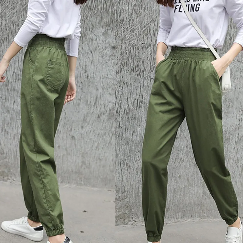 

Women Cargo Pants Elastic High Waist Pants Solid Loose Trousers Casual Female Cotton Joggers Streetwear Sweatpants
