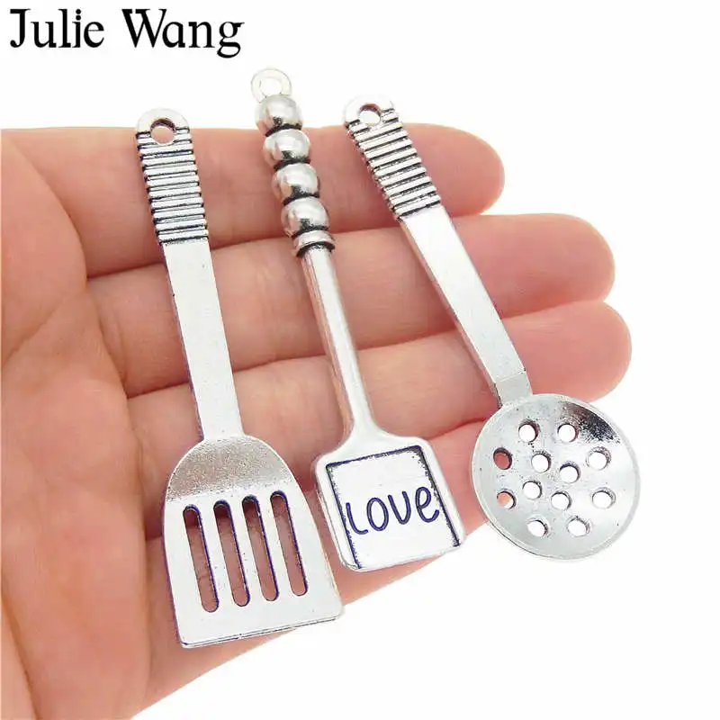 Julie Wang 3 шт. Смешанная кухонная лопатка подвески сплав античный серебряный цвет