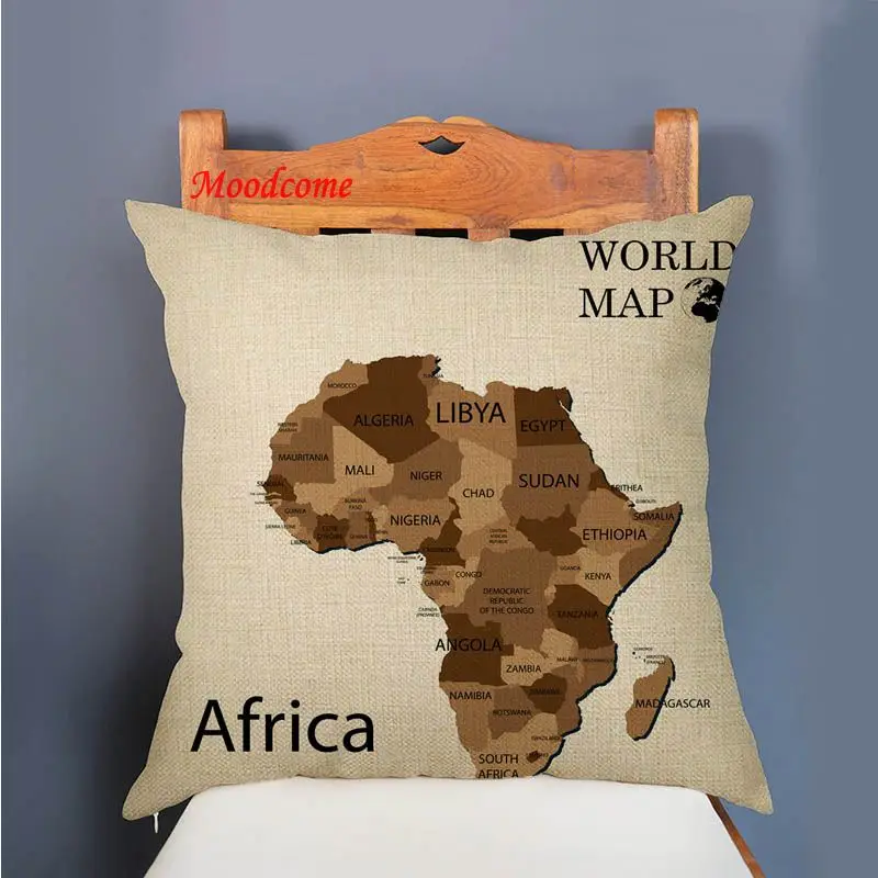 5 Continents World Map Asia Africa Australia America Europe Nordic Decoration Throw Pillow Case Cotton Linen Sofa Cushion Cover