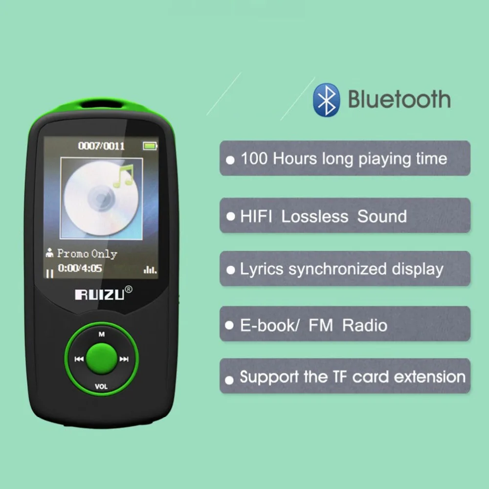 MP3 плеер Bluetooth 4 ГБ/8 ГБ TFT 1 8 дюймовый ЖК экран RUIZU X06 без потерь FM Hi Fi Мини Спортивный