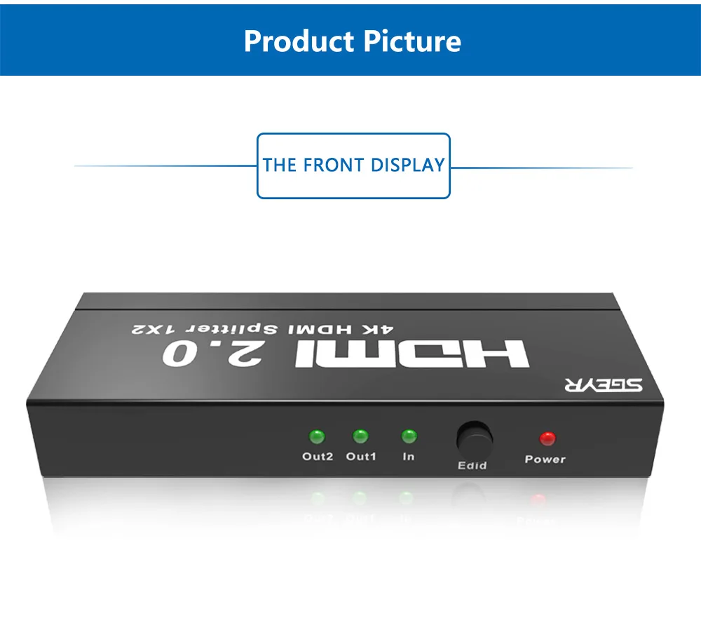 1x2 HDMI Сплиттер 4K 2 Way HDMI didriver сплиттер 1 в 2 Выход SGEYR сплиттер HDMI 2,0, HDCP2.2 4Kx2K@ 60 Гц с EDID переключателями