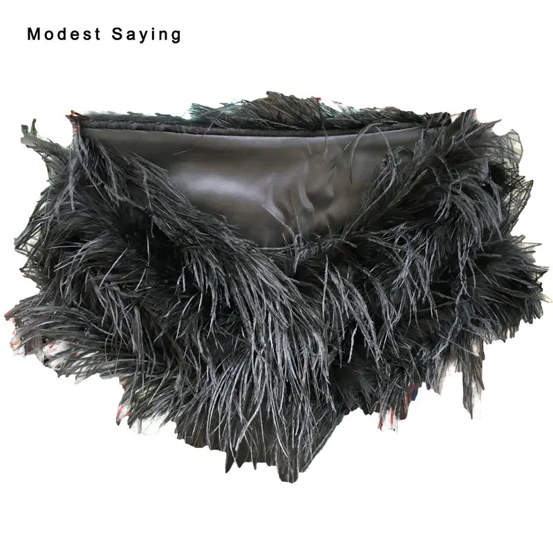 Настоящие элегантные черные пальто из страусиных перьев свадебное меховое