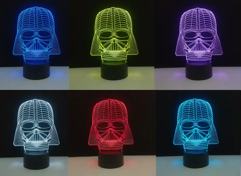 Звездные войны 3D Дарт Вейдер Темный воин Иллюзия 7 цветов Изменение визусветодио дный альный светодиодный свет светятся в темноте игрушки Рождественские мальчики подарки