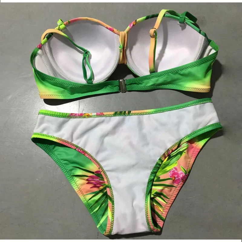 FS Цветочный Принт пуш ап Холтер Комплект бикини 2017 Купальник бразильские пляжная