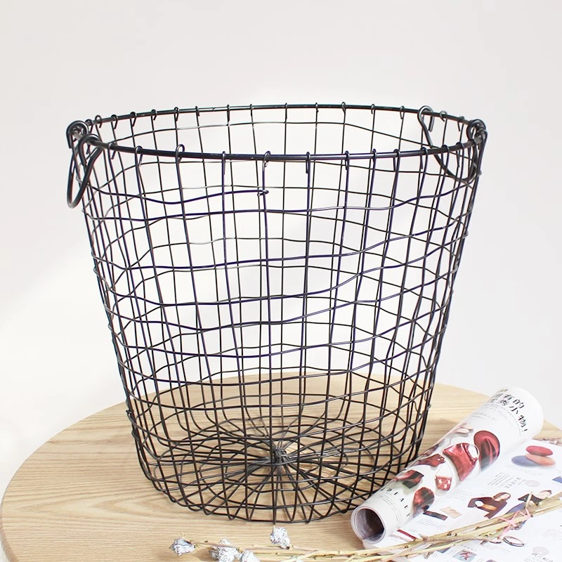 Nordic Metal Grid Storage Baskets Creative Handmade Retro Office Desktop Organizer Portable Handle Decoration Sundries Buckets