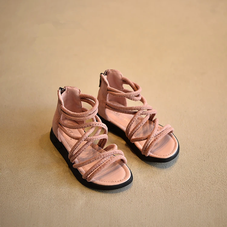 2017 летние коричневые винтажные сандалии гладиаторы для маленьких девочек