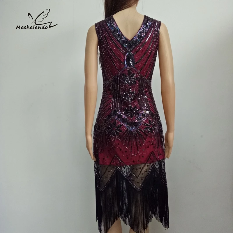 Платье С Блестками Бисером v образным вырезом и кисточками длинное черное