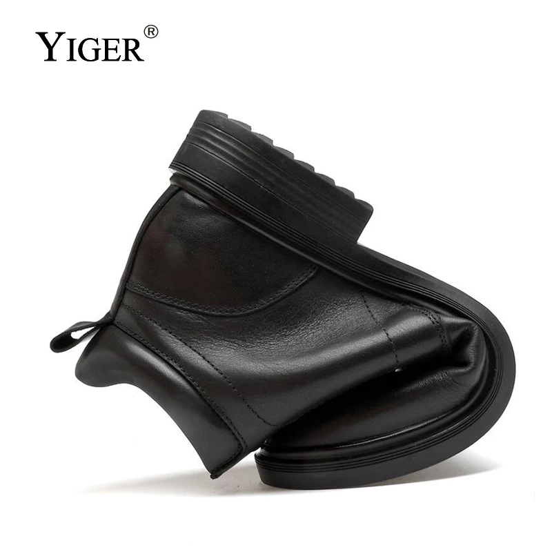 YIGER, новые мужские ботинки на шнуровке, большие размеры, натуральная кожа, шнуровка, повседневная мужская обувь, мужские ботильоны, увеличивающая рост, нескользящая обувь, 180
