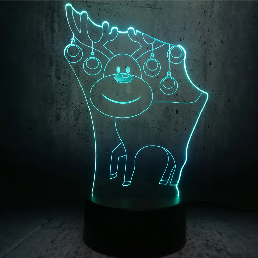 Очаровательны оленей 3D USB Светодиодная лампа Цвета изменение Рождество