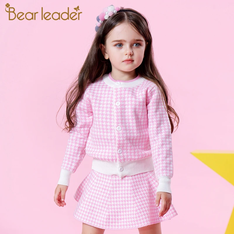 Bear Leader/весенние комплекты одежды для девочек г. Новые трикотажные костюмы с рисунком «гусиные лапки» клетчатые куртки с длинными рукавами+ юбки, детские костюмы из 2 предметов