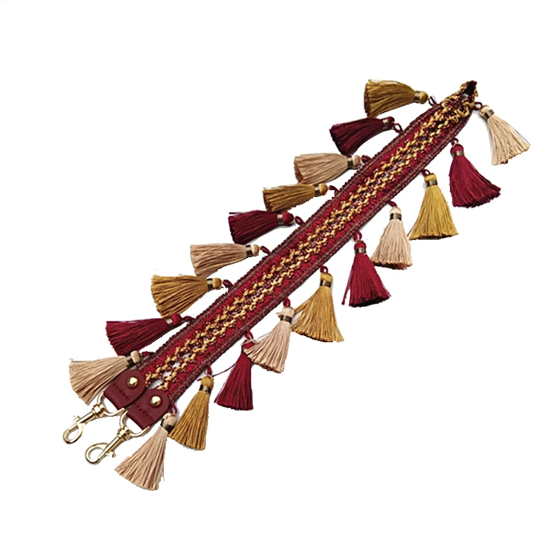 

handmade tassel Hairball color tape Belt National style vintage Woven bag belt