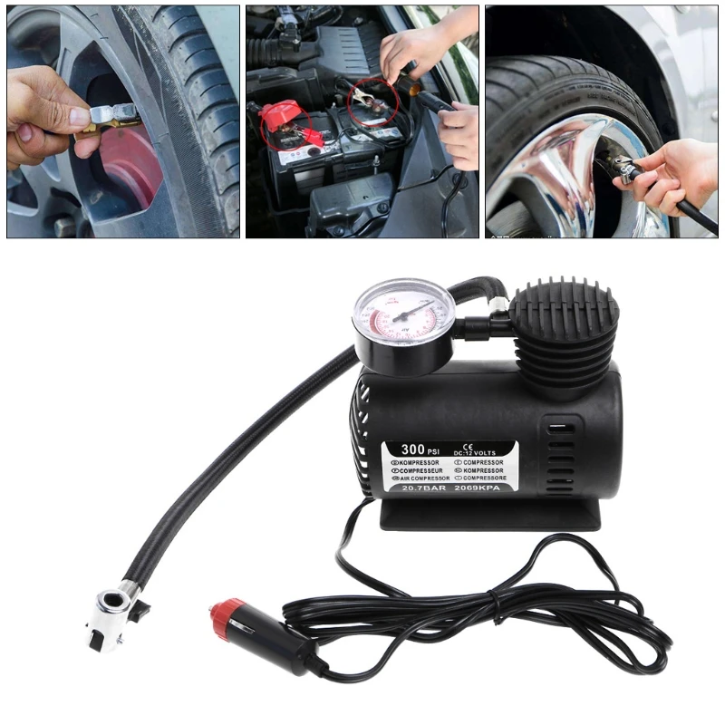 

1Pc 300 PSI 12V Car Portable Mini Air Compressor Electric Tire Inflator Pump w/Gauge Q84E