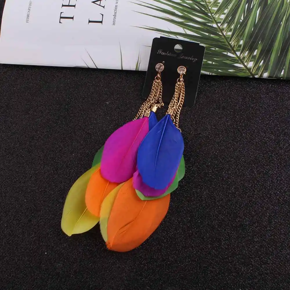 JIOFREE в богемном стиле модное ювелирное изделие multicolou перо серьги клипсы не