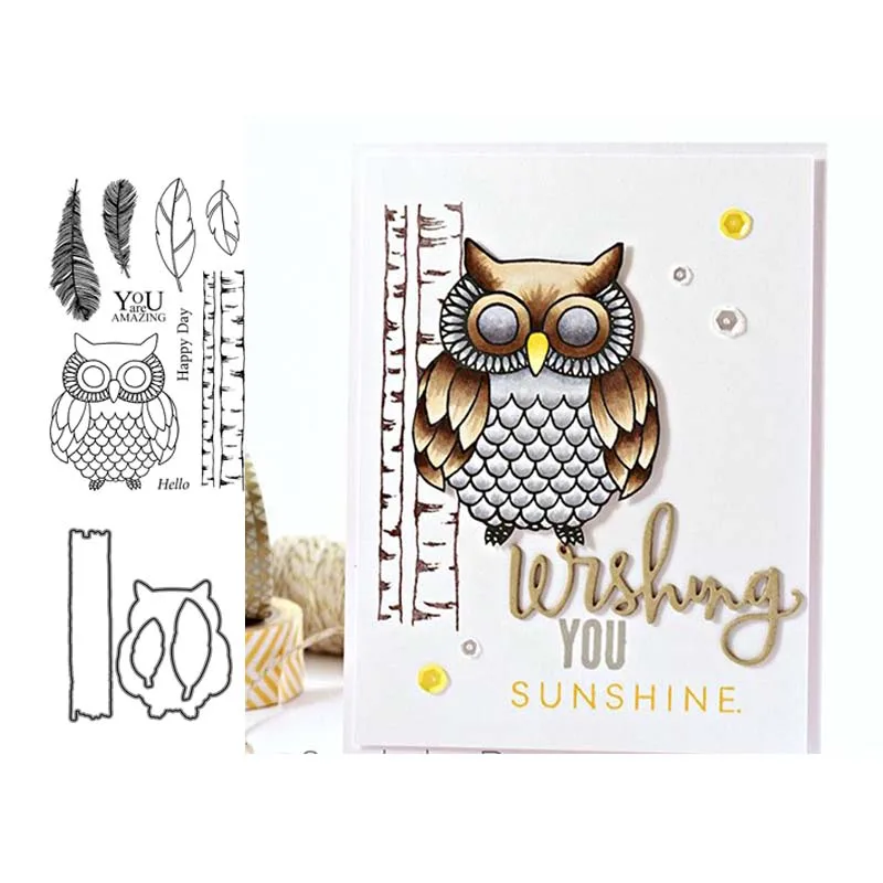 Сова металлическая резка штампов и четкие штампы для Scrapbooking DIY ремесло украшения Мягкая Печать Детские канцелярские принадлежности