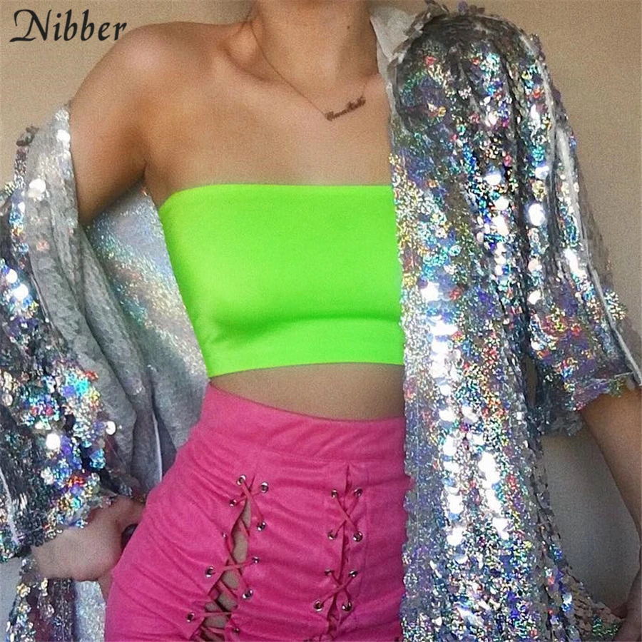 Nibber Мода неоновый Vrouwen Топ без бретелей Boob Топ женские лето Дикий пляжный отдых, досуг укороченный Топ Леди бандо Топ
