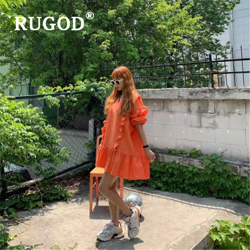 RUGOD корейское модное женское платье элегантное с оборками v-образный вырез для