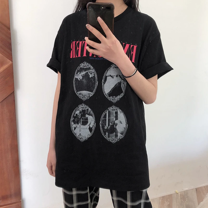 2019 Лето корейский стиль Письмо печати с коротким рукавом базовые футболки