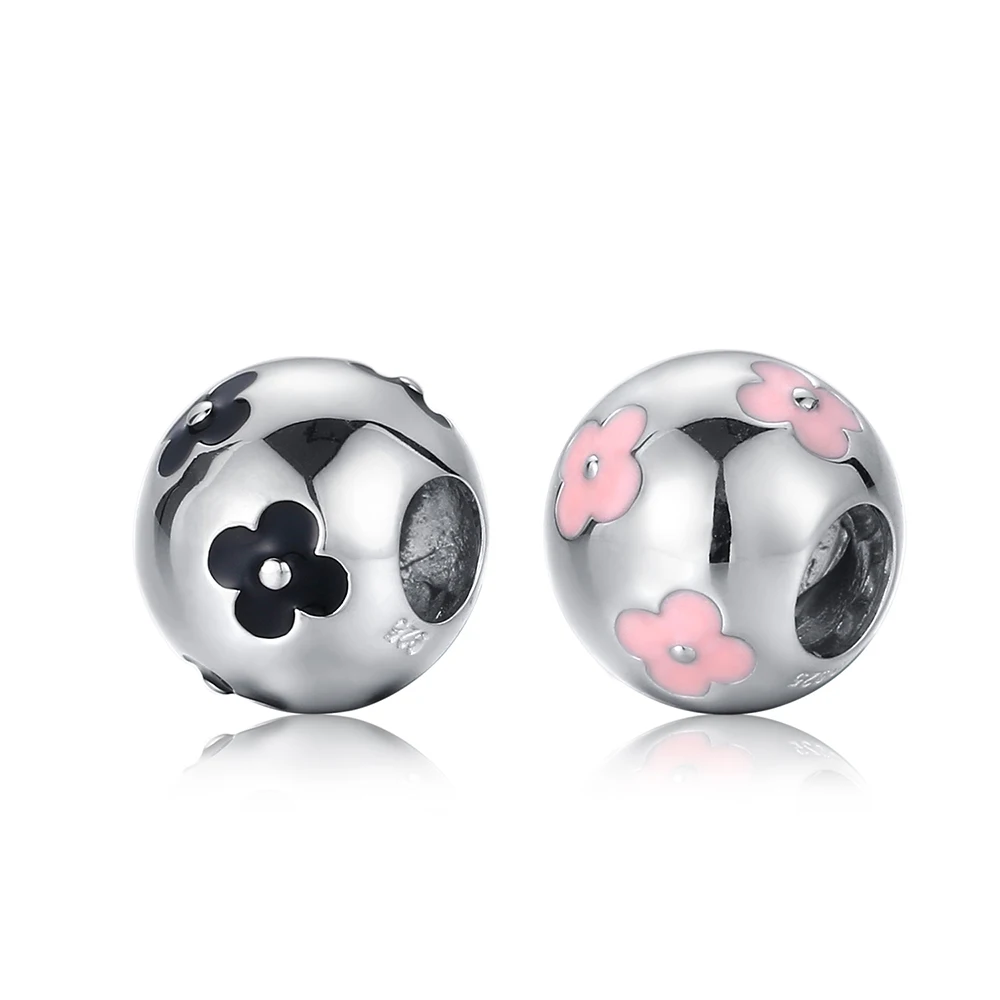 100% 925 Sterling Silver Bracelets Bangles DIY Pan Bracelet Jewelry Black Pink Plum Flower Football Bead Charm For Women | Украшения и