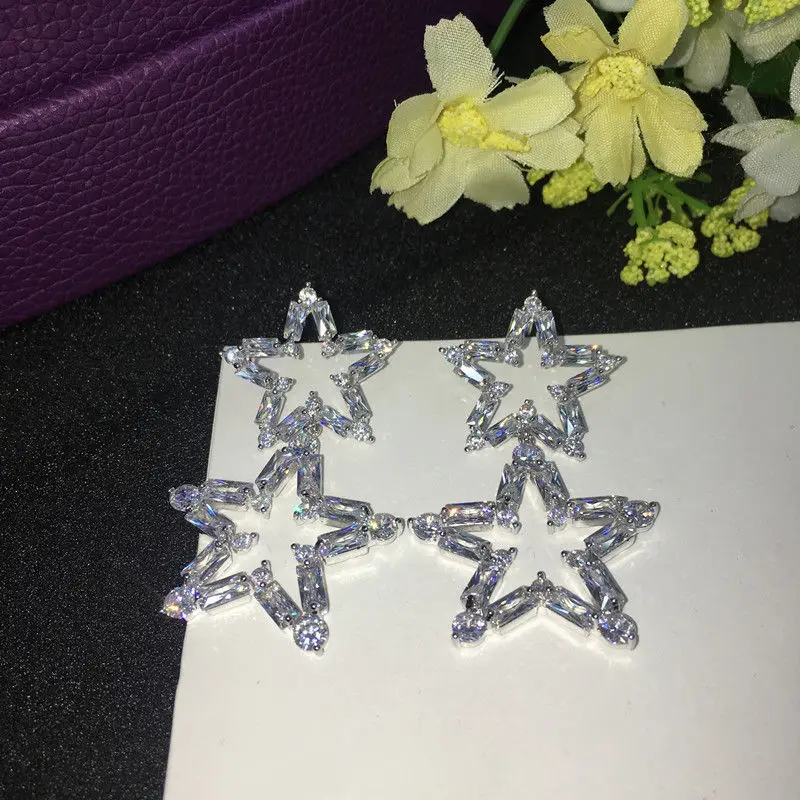 Серьги в виде звезд серебряные с инкрустацией из меди цирконом серьги шестью