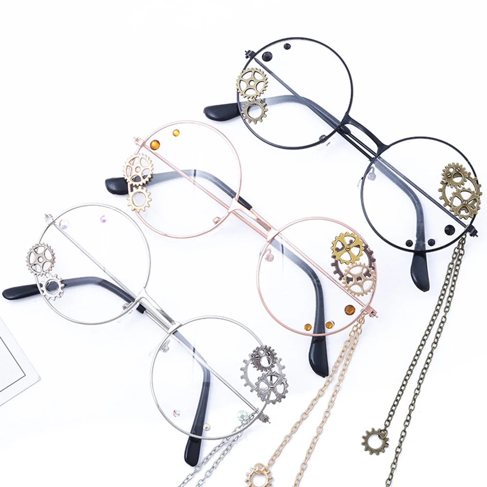 Мода стимпанк очки оправа унисекс Круглый Круг полый Шестерня цепь для очков |