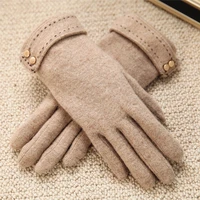 autumn winter women knitted wool gloves touch screen leopard solid color keep warm five fingers elegant lady glove t166