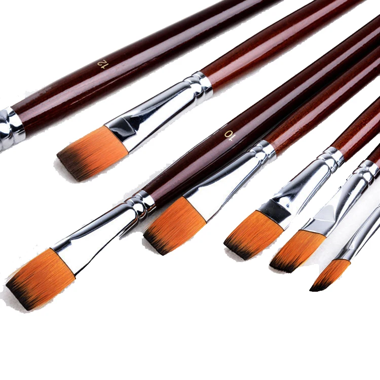 Nylon Hair Flat Peak 12 Pcs Sets Of Brushes Art Water-colour Paint Brush School Educational Supplies Oil Brush