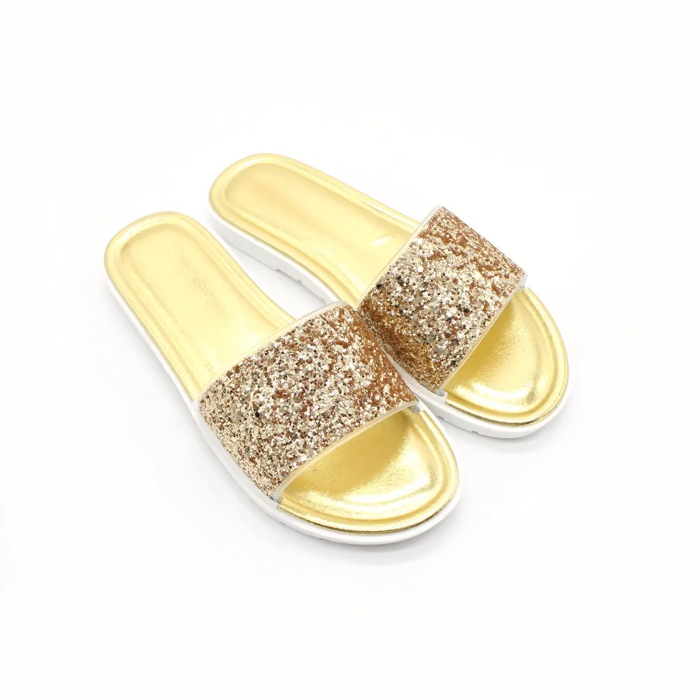 Fashion 2018 Summer Women Shoes Casual Crystal Slipper Sequins Beach Flat Slides Soft Comfortable Pu Leather size 36-41 | Обувь