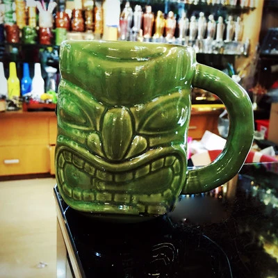 Hawaii Tiki кружки, Коктейльные кружки, пивные кружки для напитков, кружки для вина, керамические кружки Tiki - Цвет: Green