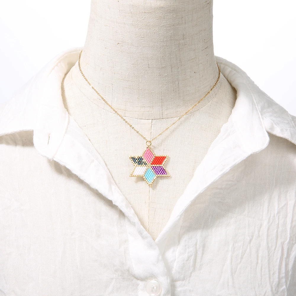 

Rttooas Boho Colorful Kolye Femme Star Pendant Necklace Miyuki Beads Gold Color Chain Necklace for Women Handmade Summer Style