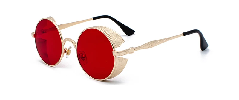 gold with clear red Peekaboo, красные, боковая защита, солнцезащитные очки, мужские, Круглые, Ретро стиль, стимпанк, солнцезащитные очки, женские,, Летний стиль, uv400, металлическая оправа - Цвет линз: gold with clear red