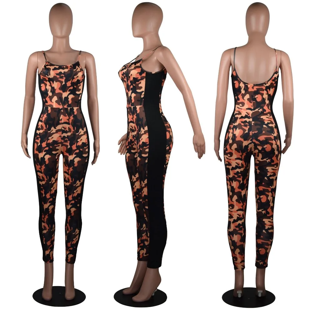 

Sexy Camouflage Strapless Sleeveless Backless Women Casual Bodycon Jumpsuit