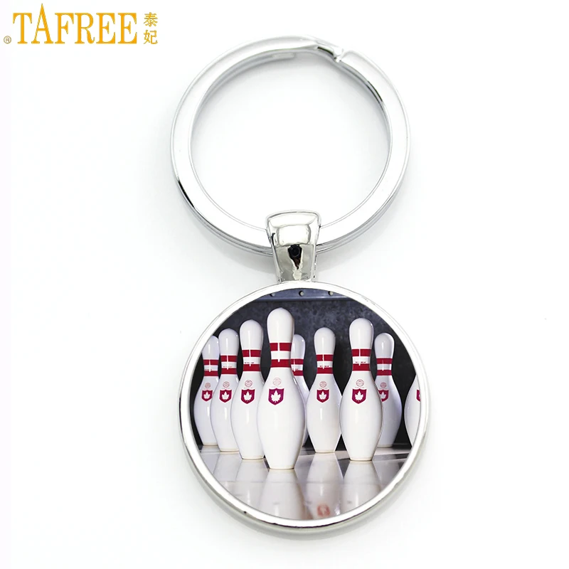 TAFREE exquisite popular bowling ball art picture glass gem keychain casual sports style men women key chain ring jewelry SP881 | Украшения