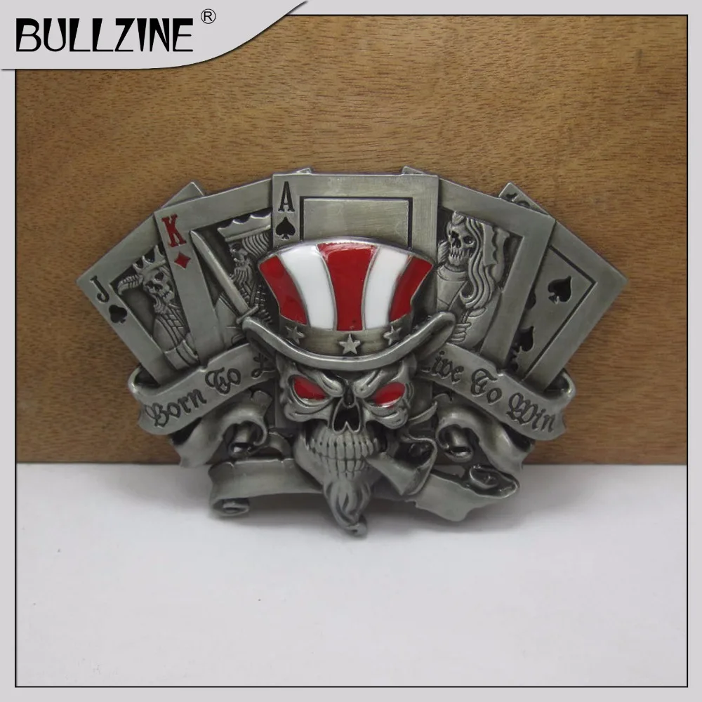 Bullzine череп с игральных карт пряжки ремня оловянной отделкой FP-03465 подходит для