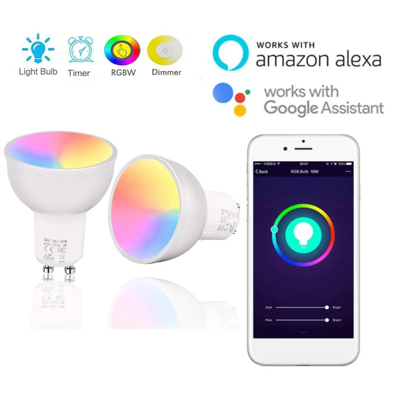 Умное приложение для Wi Fi RGBW LED GU10 5W потолочная лампа с дистанционным управлением