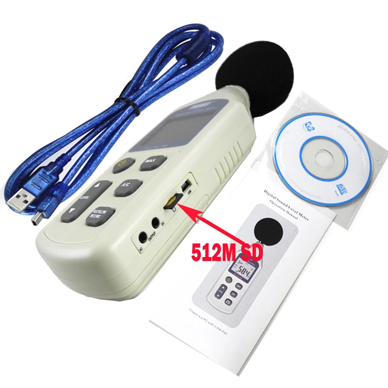Цифровой измеритель уровня звука WS1361C децибел с ЖК дисплеем 30 130 дБ USB + SD