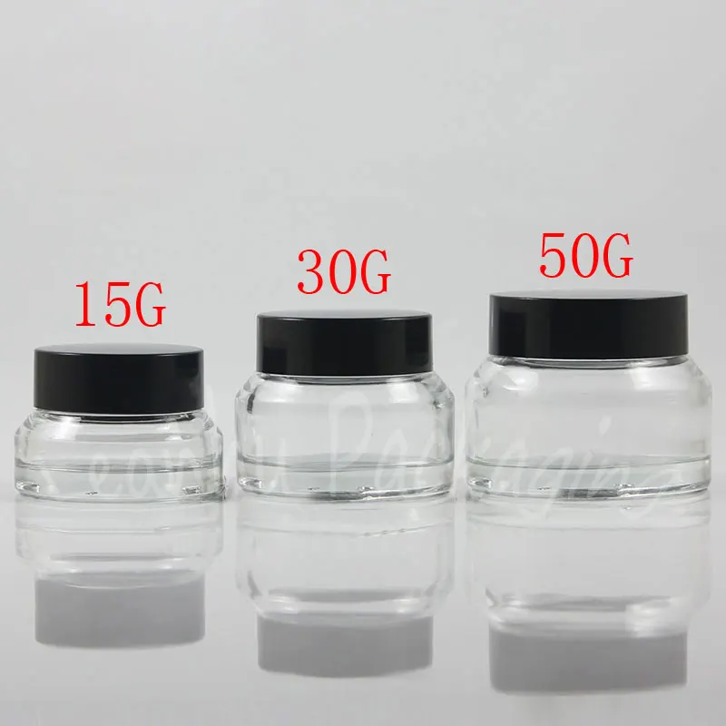 15G / 30G / 50G Transparent Glass Cream Cans , Makeup Sub-bottling , Hand Cream / Mask Packaging Bottle ( 12 PC/Lot )