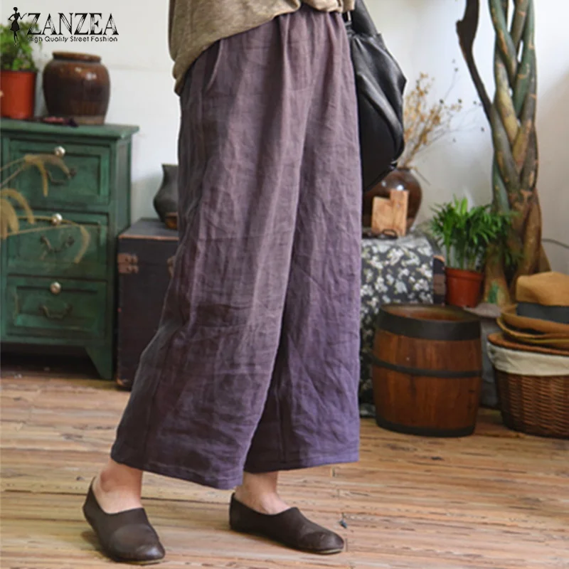 5XL 2019 ZANZEA для женщин летние резинка на талии широкие брюки Карманы Свободные