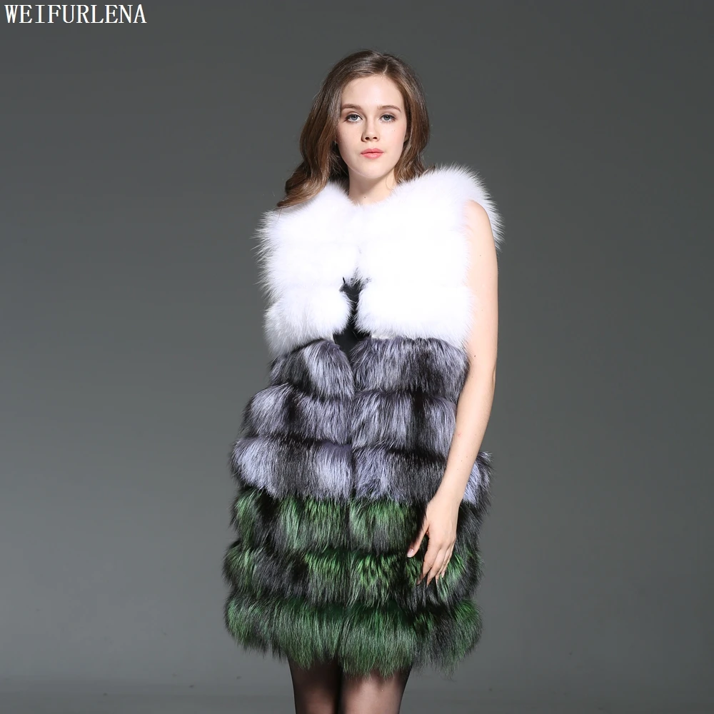 Зимнее Новое поступление жилет из натурального Лисьего меха 90 см Длинное