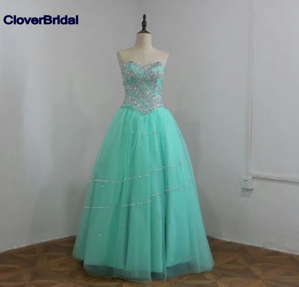 Блестящие камни бисеры мятно зеленый 3 предмета платья для quinceanera бальные 2016 с